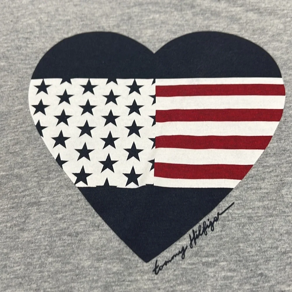 Tommy Hilfiger Heather Grey Heart Short Sleeve T Shirt Sz L - Picture 4 of 9